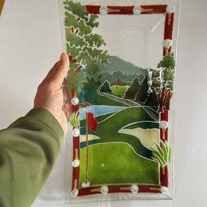 SIGNED Peggy Karr Rectangle Golf Course Scene Serving Tray